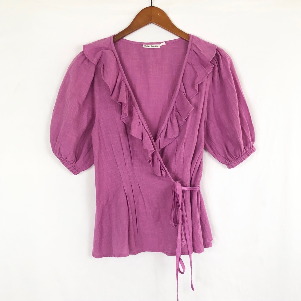 Roller Rabbit Cluny Brita Wrap Short Sleeve‎ Shirt Size S Pink Ruffle